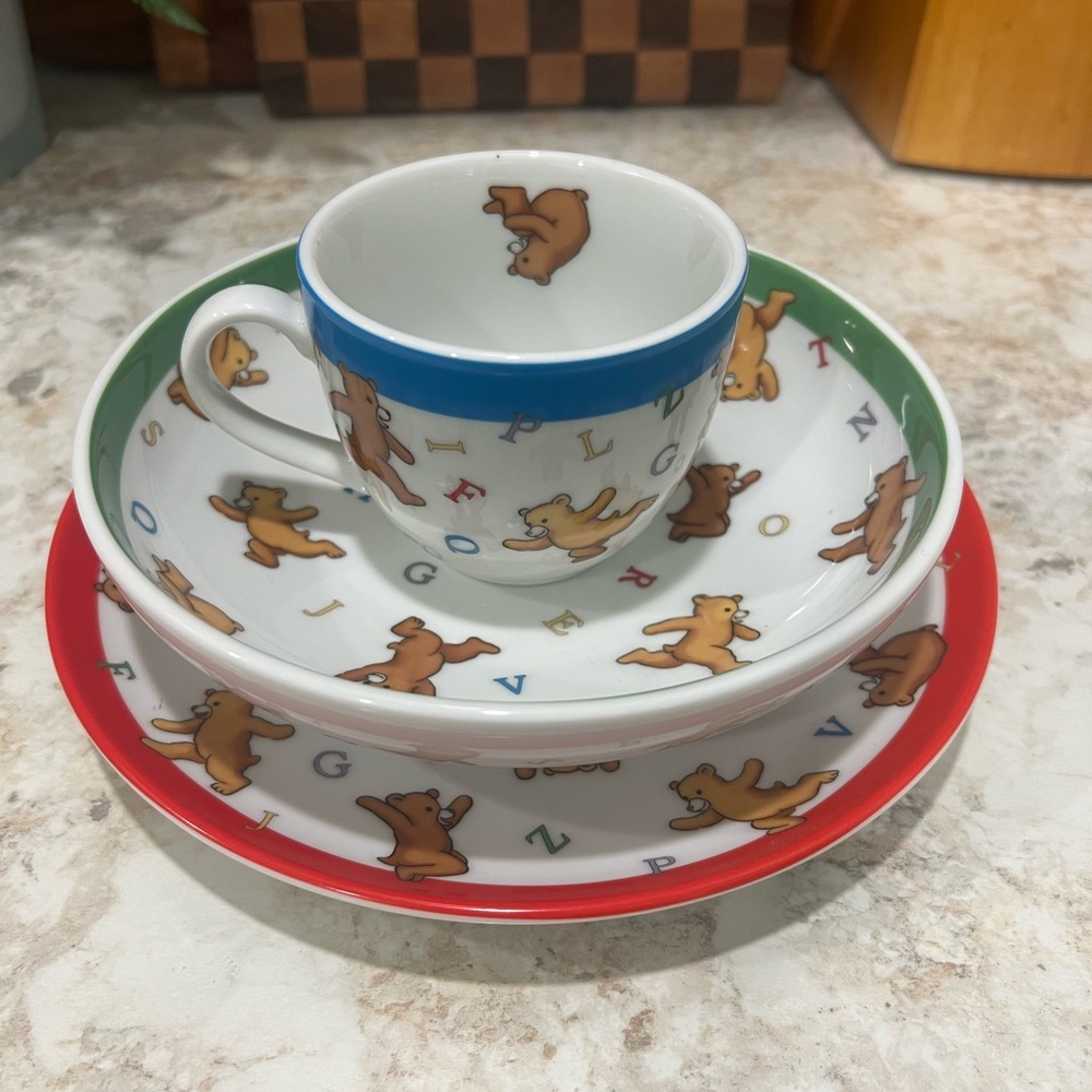 2006 Tiffany and co alphabet bears plate, bowl, and mug